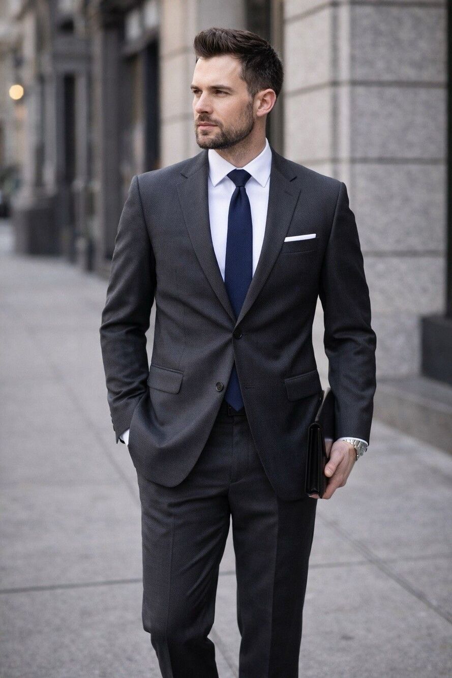 Kenneth Cole New York 100% Wool Suit 50XL Charcoal Business Wedding Formal W40